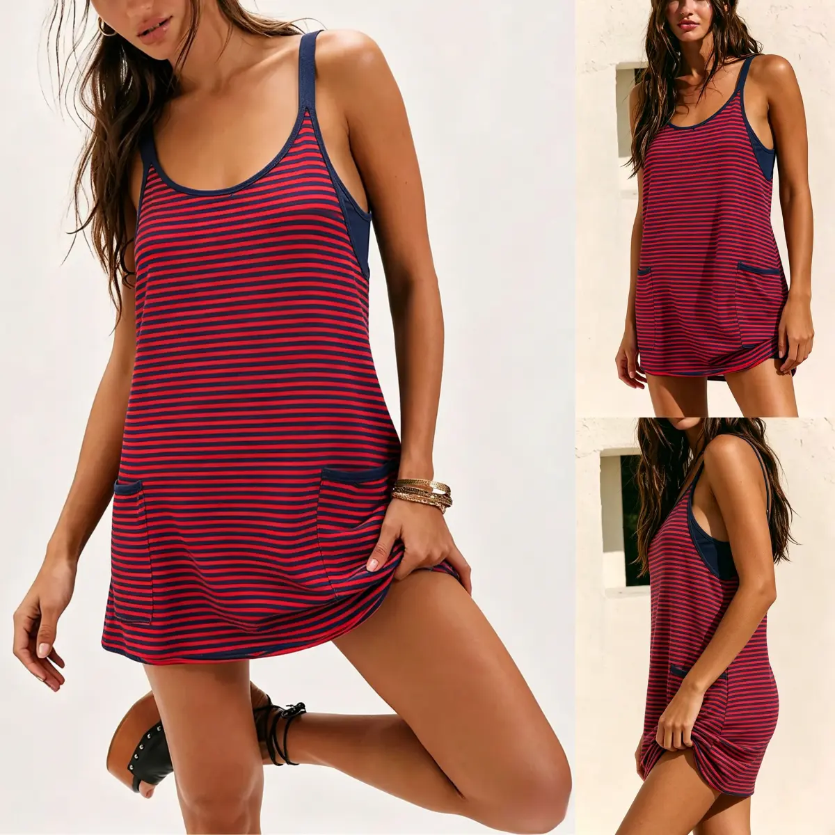 Women's Summer Sleeveless 4th Of July Striped Mini Dress with - product image 2