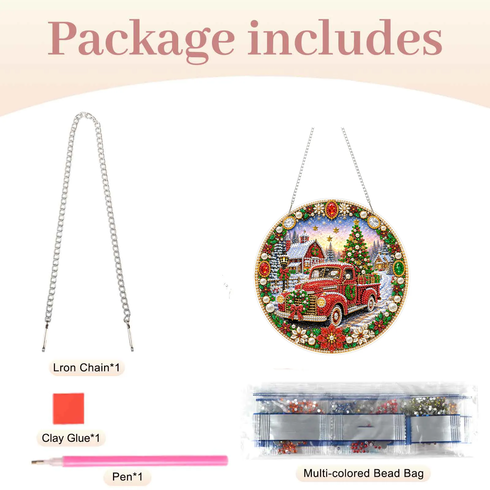 (Christmas car)DIY Pearl Diamond Painting Special Shaped Acrylic Ornament Kit Pearl Art Hanging Decoration for Home & Gifts