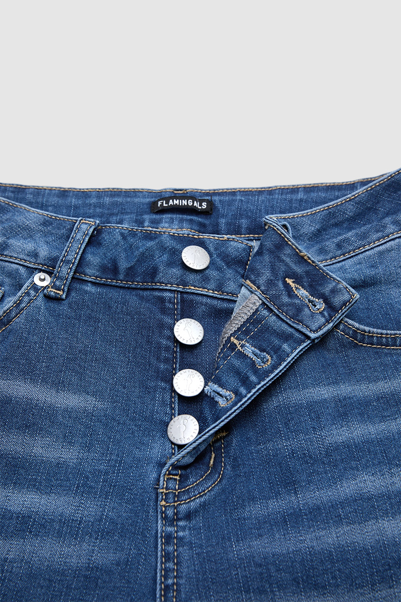 Wash Button Fly Mid Waist Barrel Leg Crop Jeans Without Belt - product image 7