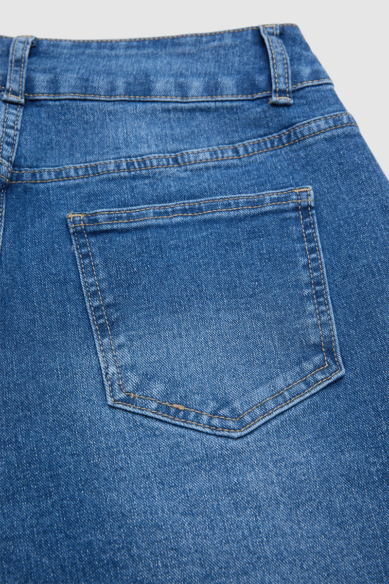 Wash Stitch Detail High Waist Denim Bermuda Shorts