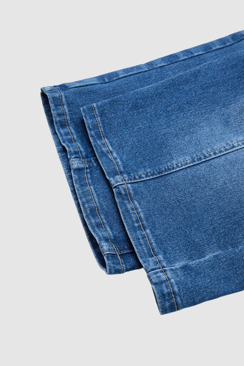 Wash Stitch Detail High Waist Denim Bermuda Shorts