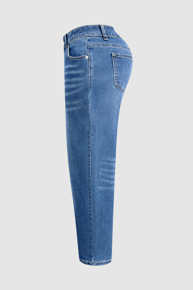 Wash Button Fly Mid Waist Barrel Leg Crop Jeans Without Belt - product image 5