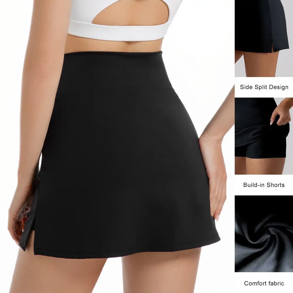 Women's Solid Color Leopard Stretch High Waist Straight Slit Mini Sports Skirt Short Skirt Breathable Anti-See-throug...