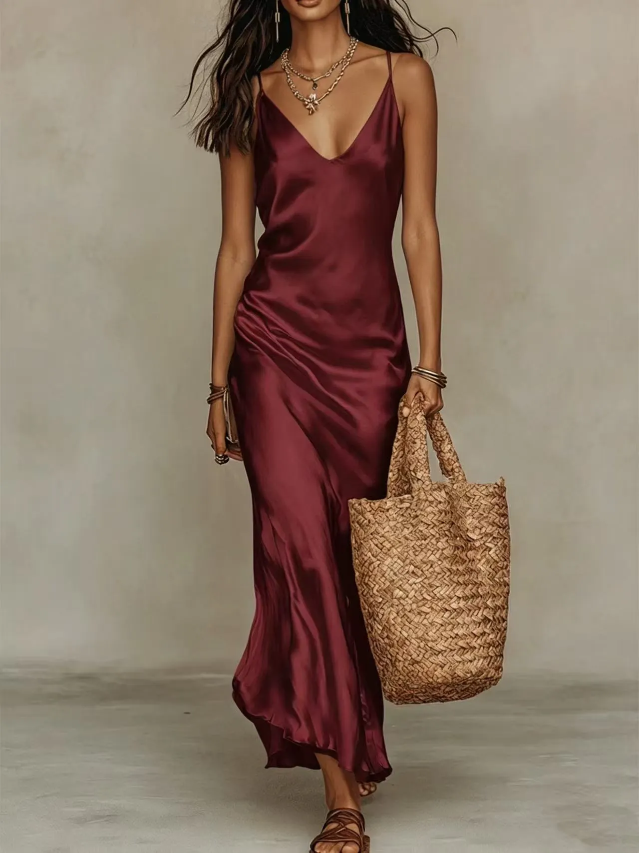 Women's Women V Neck Loose Knit Pullover Satin Spaghetti Strap - product image 12