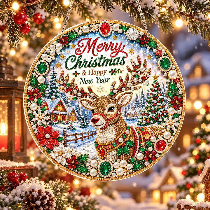 (Christmas car)DIY Pearl Diamond Painting Special Shaped Acrylic Ornament Kit Pearl Art Hanging Decoration for Home & Gifts