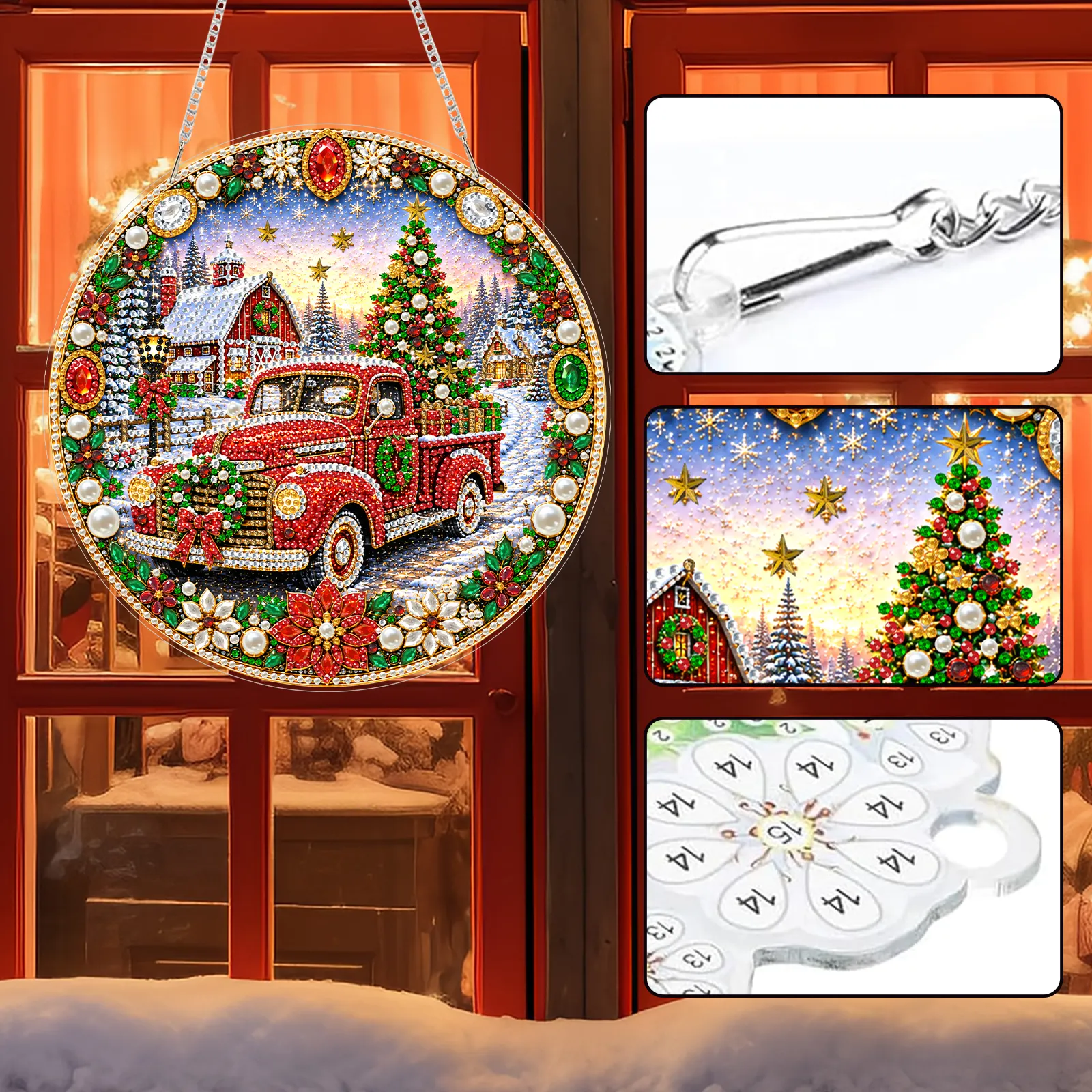(Christmas car)DIY Pearl Diamond Painting Special Shaped Acrylic Ornament Kit Pearl Art Hanging Decoration for Home & Gifts