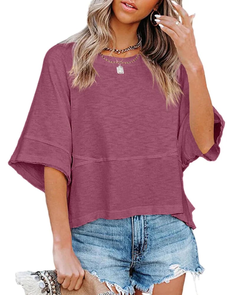 ⏰Women's Summer Casual Crewneck Batwing Half Sleeve Tee