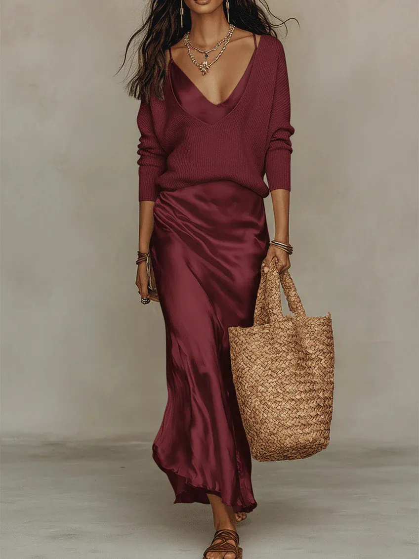 Women's Women V Neck Loose Knit Pullover Satin Spaghetti Strap - product image 8