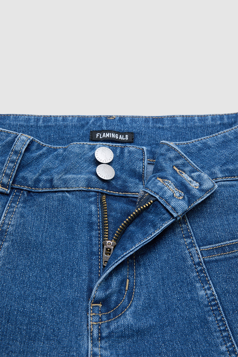 Wash Stitch Detail High Waist Denim Bermuda Shorts