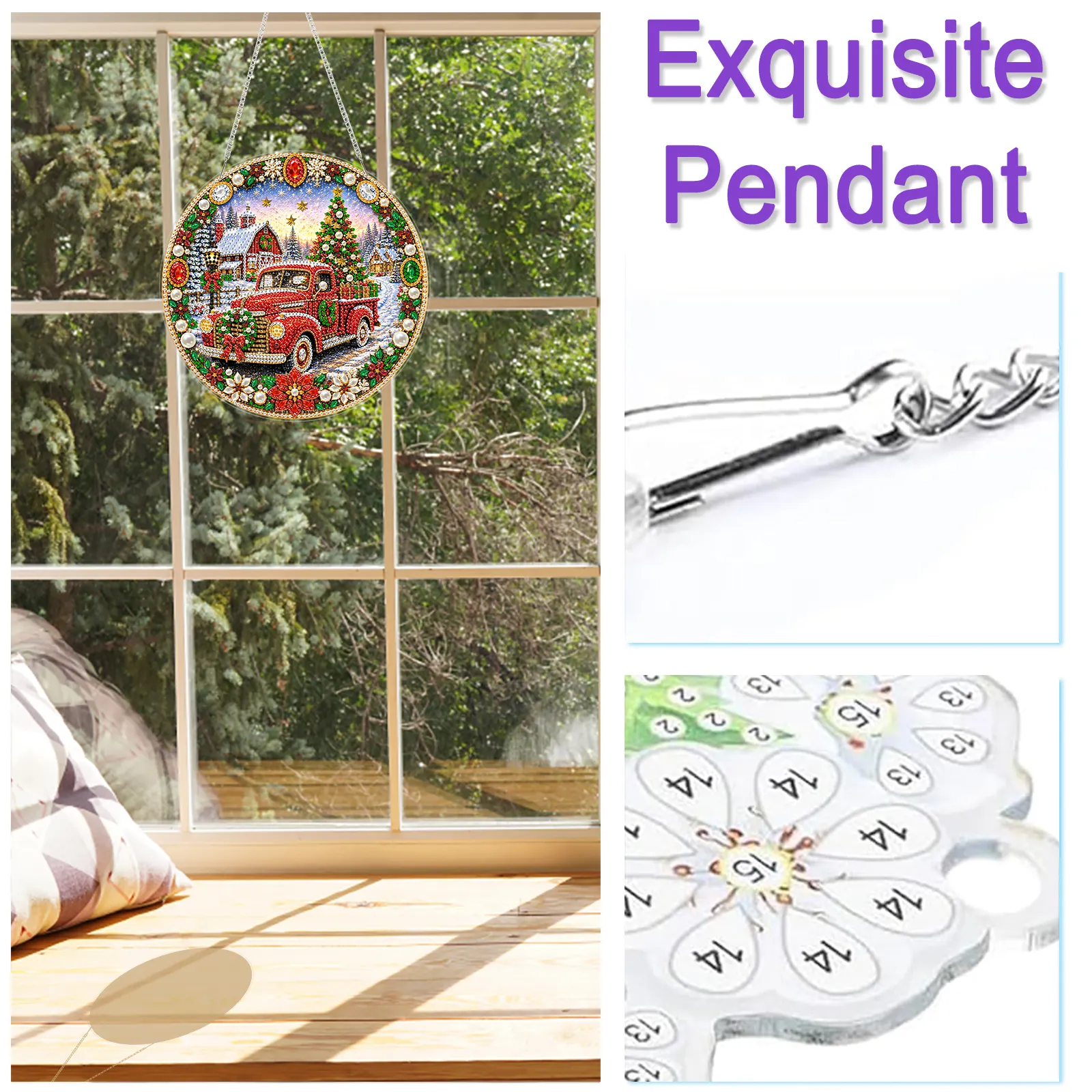 (Christmas car)DIY Pearl Diamond Painting Special Shaped Acrylic Ornament Kit Pearl Art Hanging Decoration for Home & Gifts