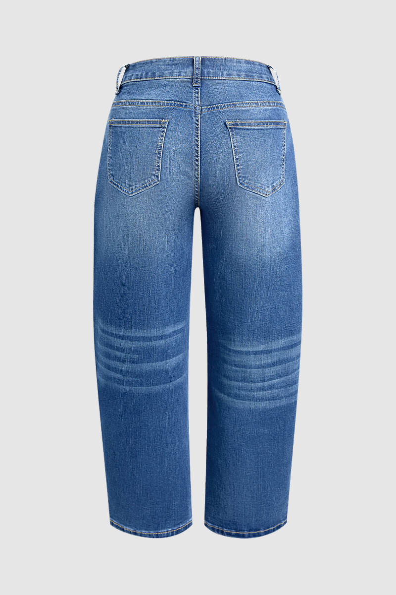Wash Button Fly Mid Waist Barrel Leg Crop Jeans Without Belt - product image 6