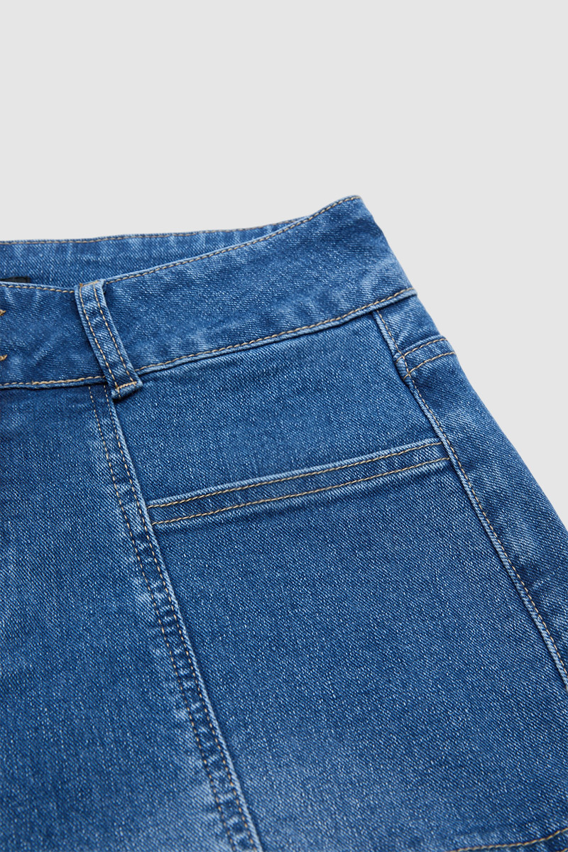 Wash Stitch Detail High Waist Denim Bermuda Shorts