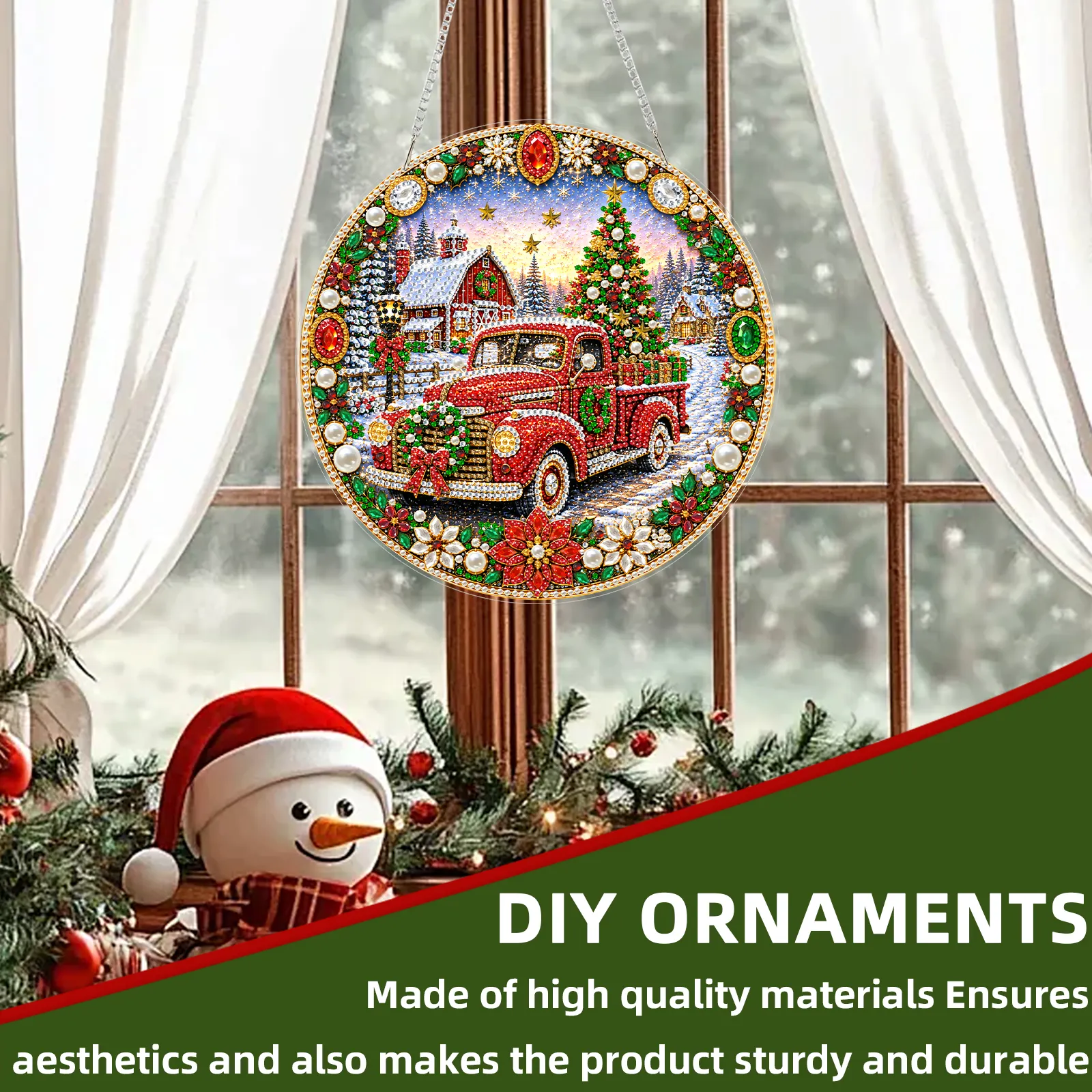 (Christmas car)DIY Pearl Diamond Painting Special Shaped Acrylic Ornament Kit Pearl Art Hanging Decoration for Home & Gifts