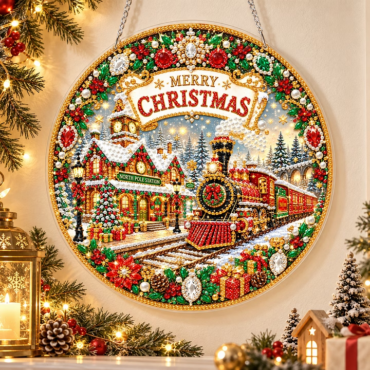 (Christmas car)DIY Pearl Diamond Painting Special Shaped Acrylic Ornament Kit Pearl Art Hanging Decoration for Home & Gifts