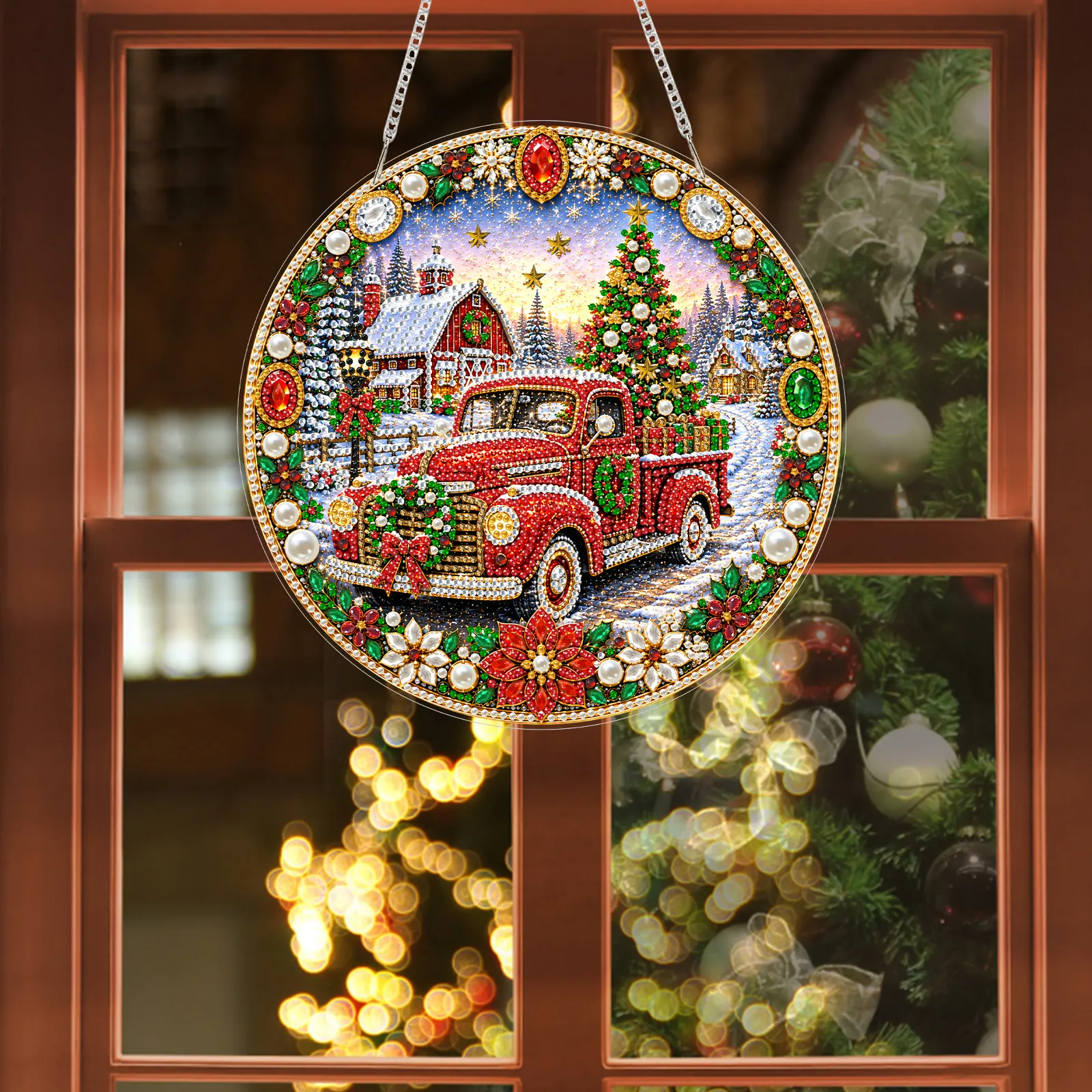 (Christmas car)DIY Pearl Diamond Painting Special Shaped Acrylic Ornament Kit Pearl Art Hanging Decoration for Home & Gifts
