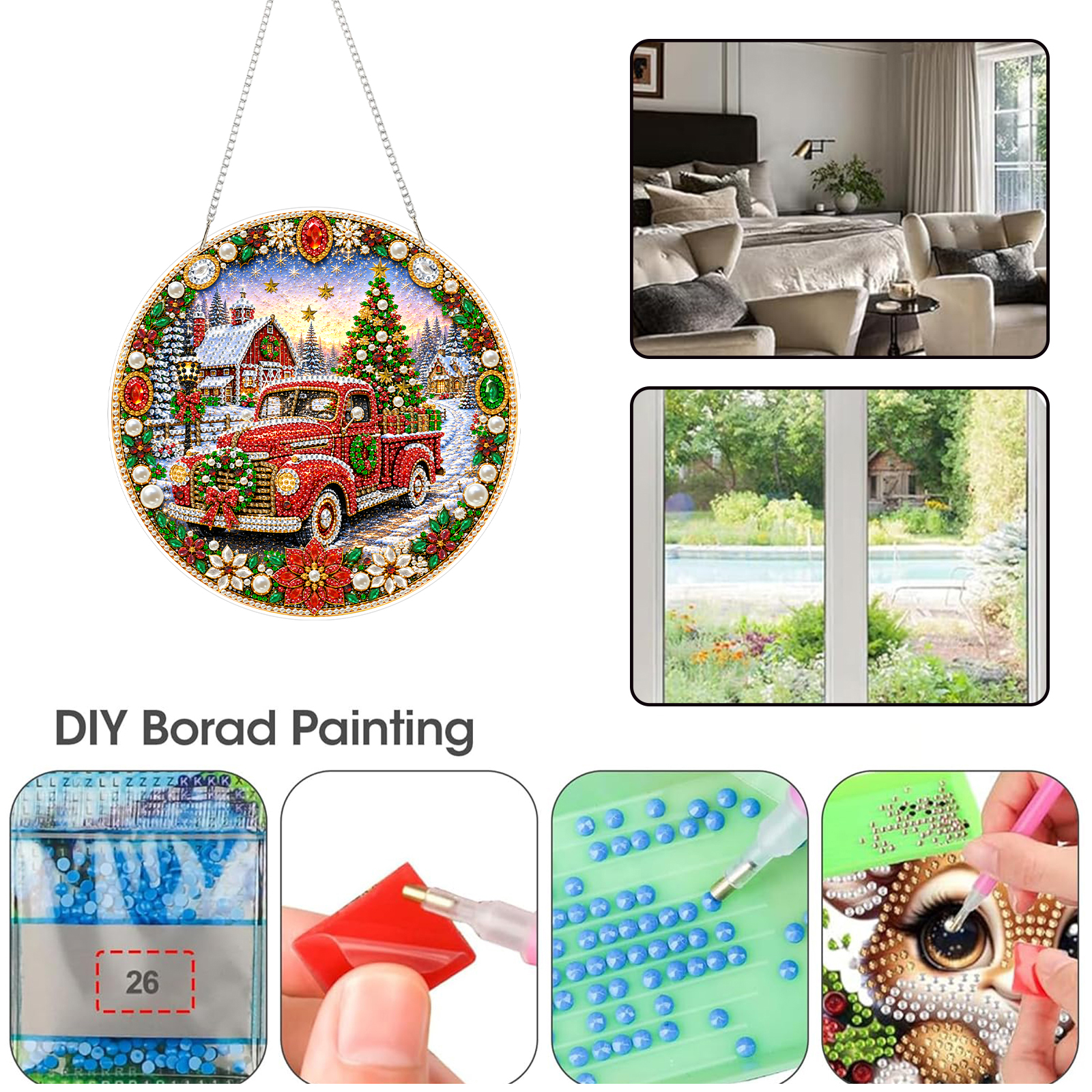 (Christmas car)DIY Pearl Diamond Painting Special Shaped Acrylic Ornament Kit Pearl Art Hanging Decoration for Home & Gifts