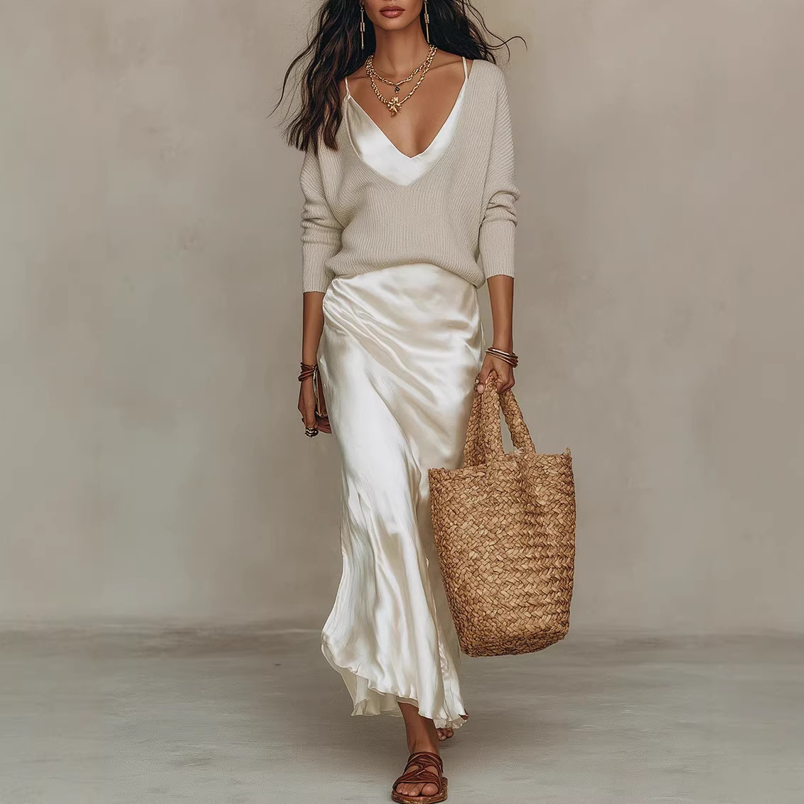 Women's Women V Neck Loose Knit Pullover Satin Spaghetti Strap - product image 31
