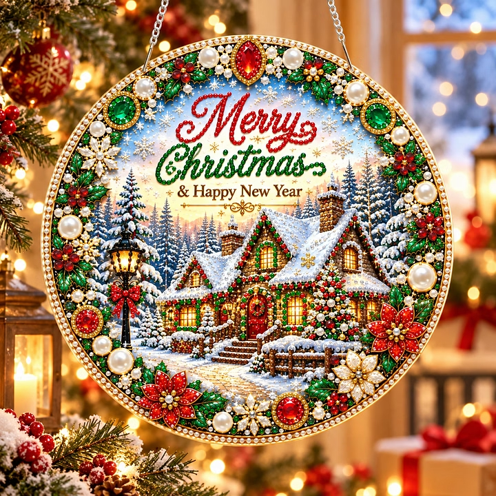 (Christmas car)DIY Pearl Diamond Painting Special Shaped Acrylic Ornament Kit Pearl Art Hanging Decoration for Home & Gifts