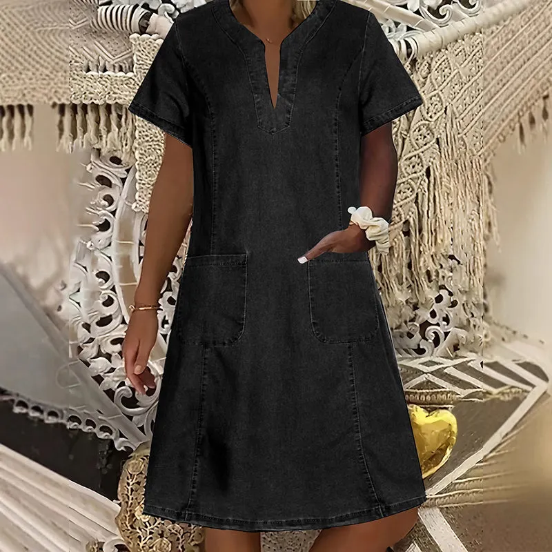 Women's denim dress detail or size guide image 11
