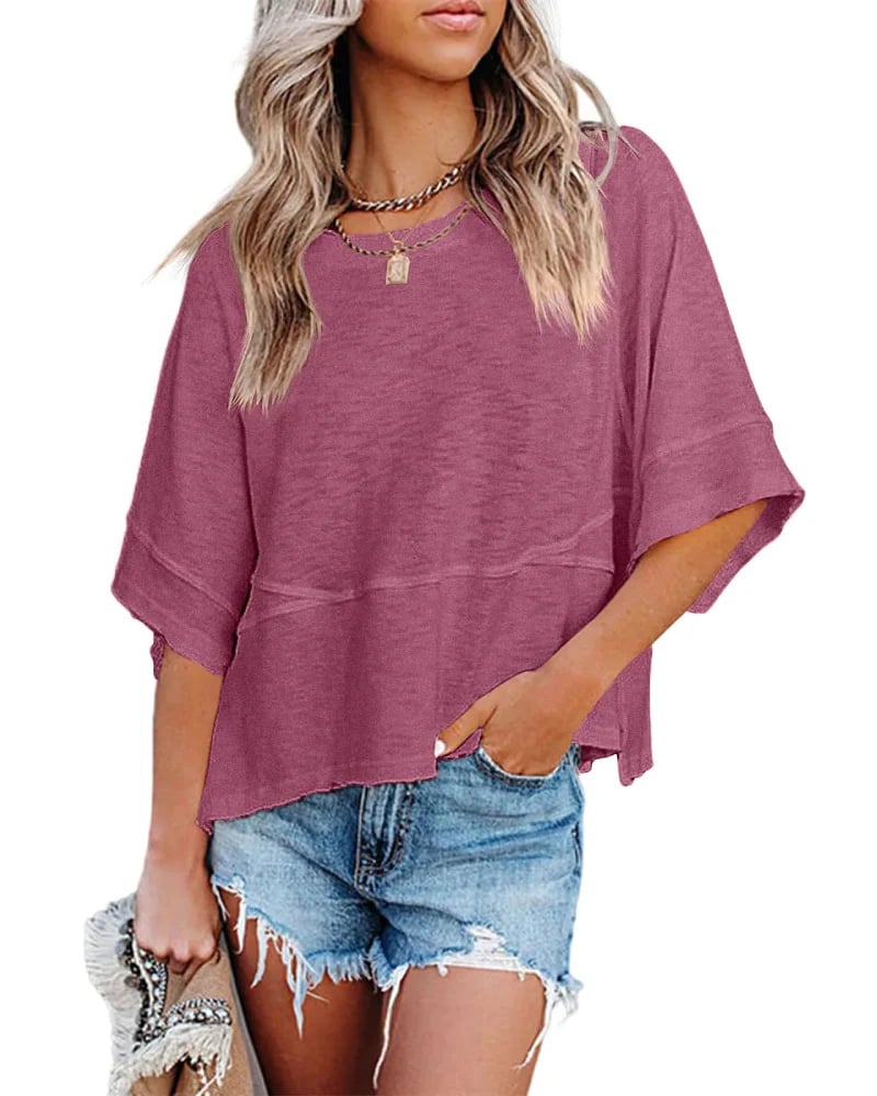 ⏰Women's Summer Casual Crewneck Batwing Half Sleeve Tee