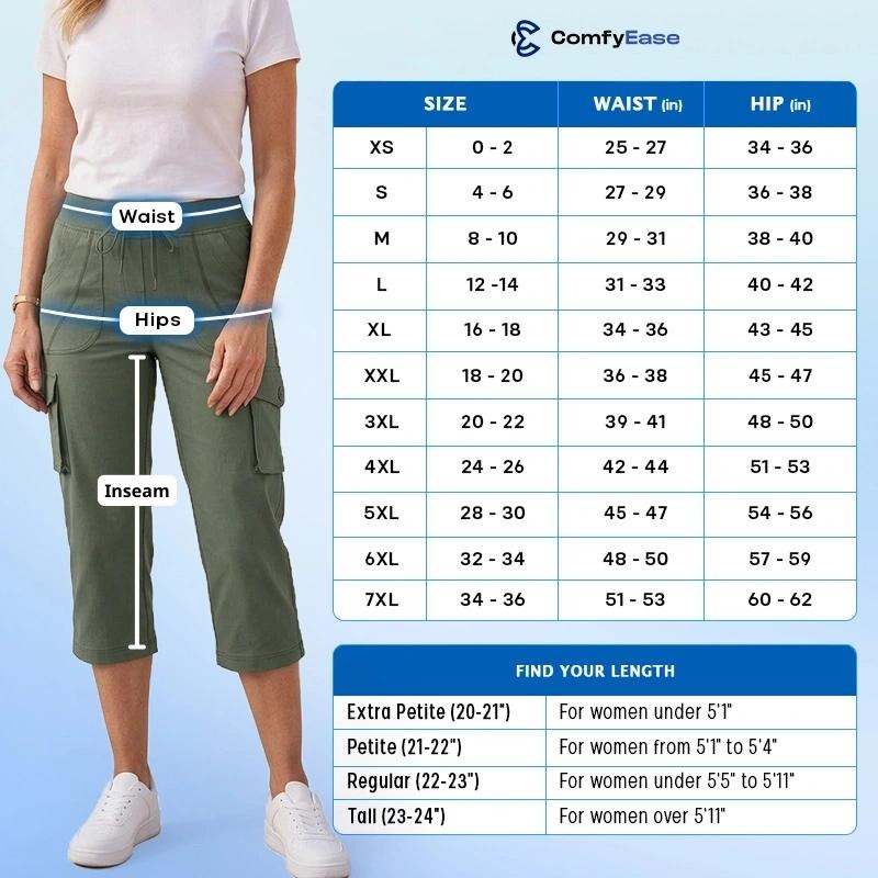 ComfyEase - Women Lightweight Cargo Capri Hiking Cropped Pants