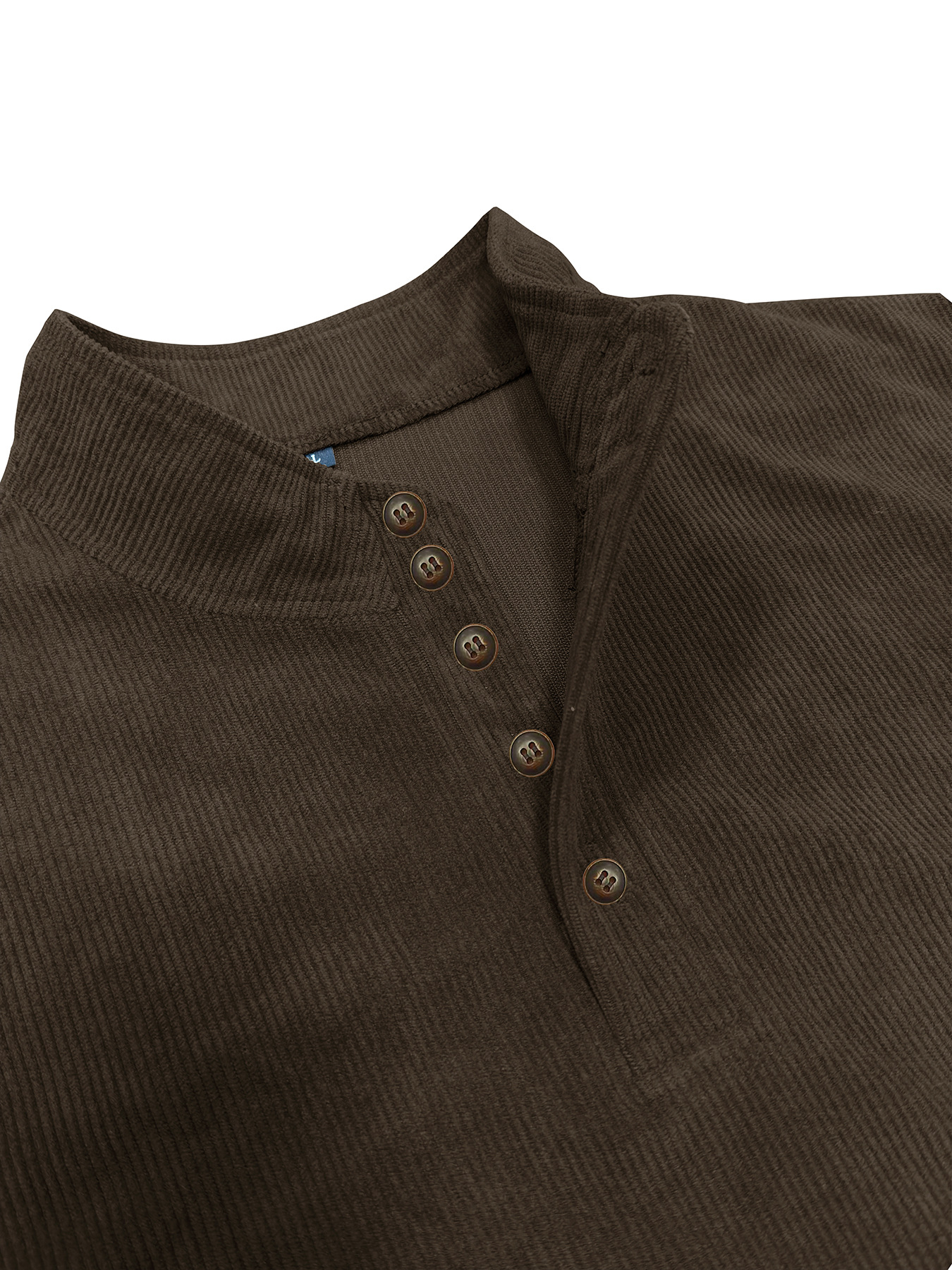 Stand collar and five-button short placket detail
