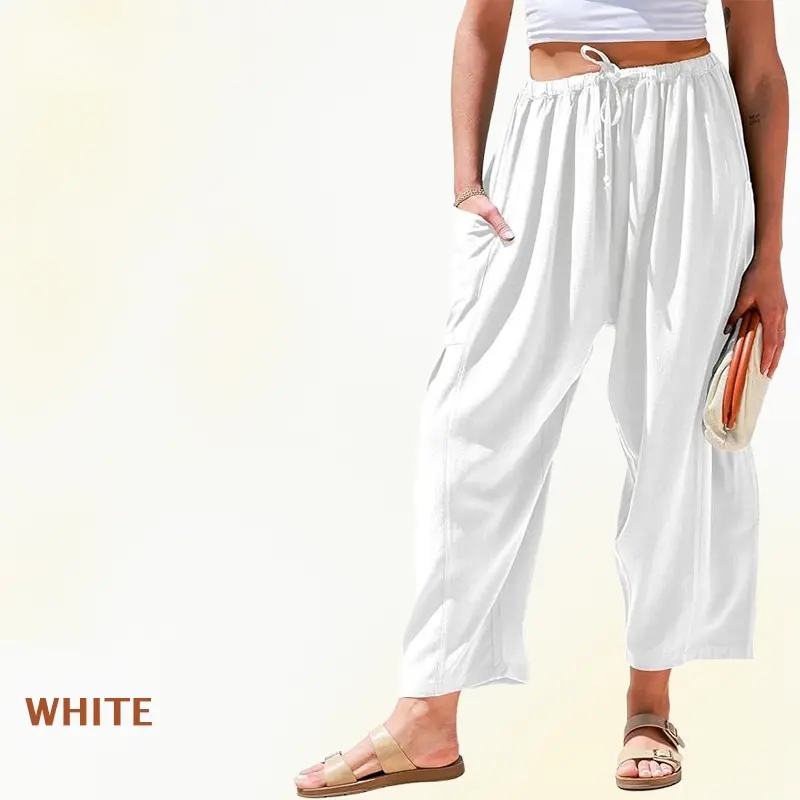 MoraFlow - Women Comfort Lightweight Linen Wide Leg Cargo Pants