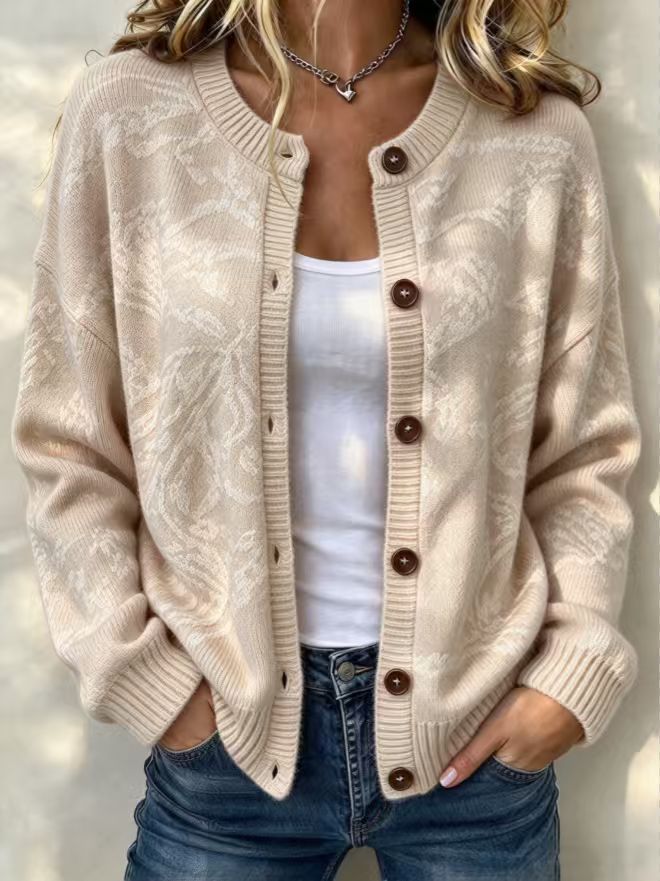 Women's Floral Jacquard Button-Front Knit Cardigan