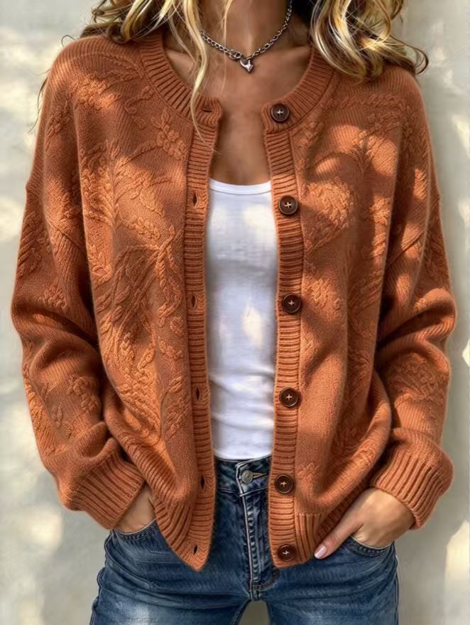 Women's Floral Jacquard Button-Front Knit Cardigan