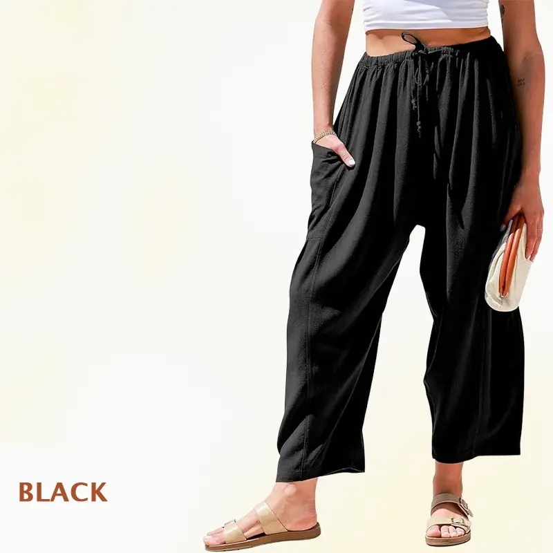 MoraFlow - Women Comfort Lightweight Linen Wide Leg Cargo Pants