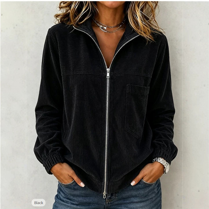 Women's Washed Corduroy Zip-Front Jacket