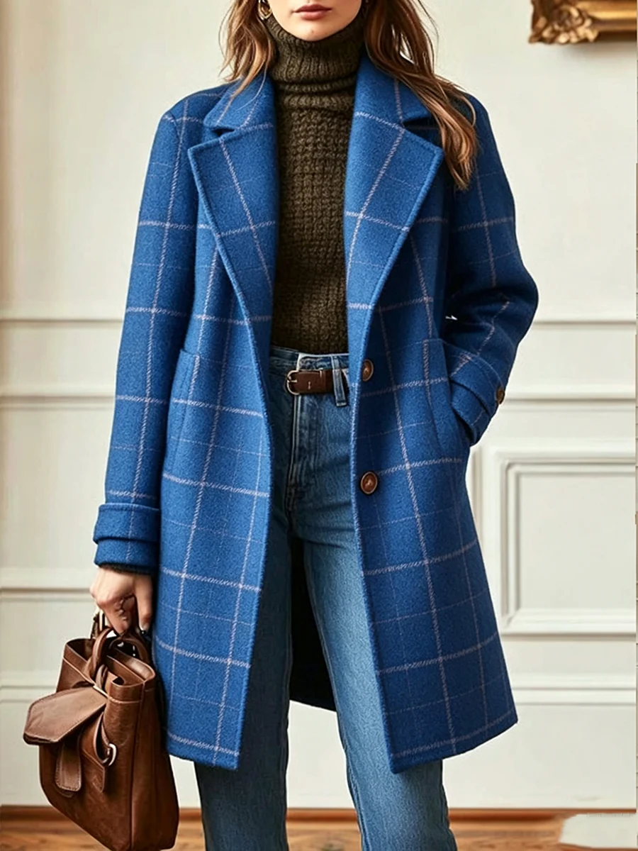 Windowpane Plaid Wool-Blend Coat