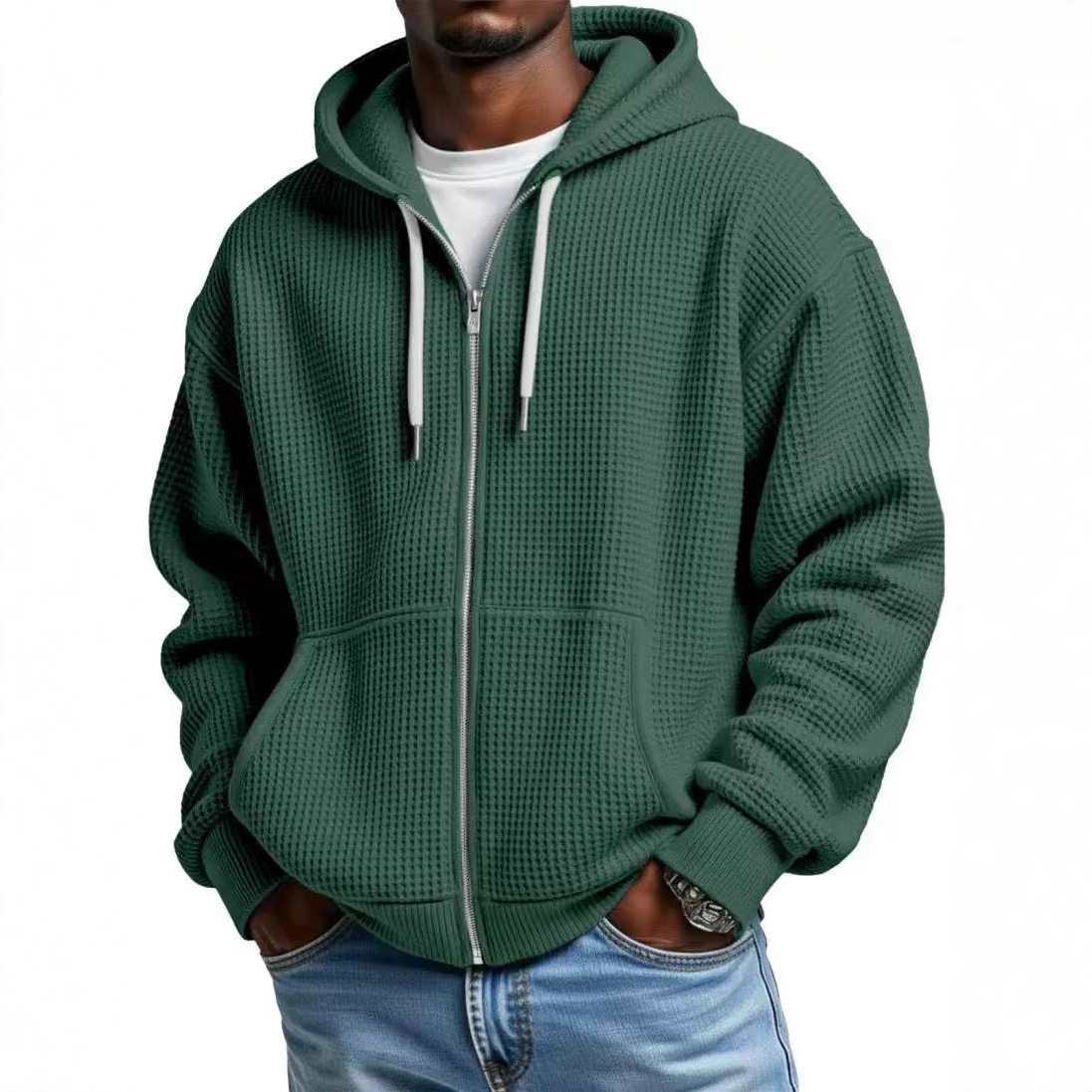 Men's Heavyweight Waffle-Knit Zip-Up Hoodie