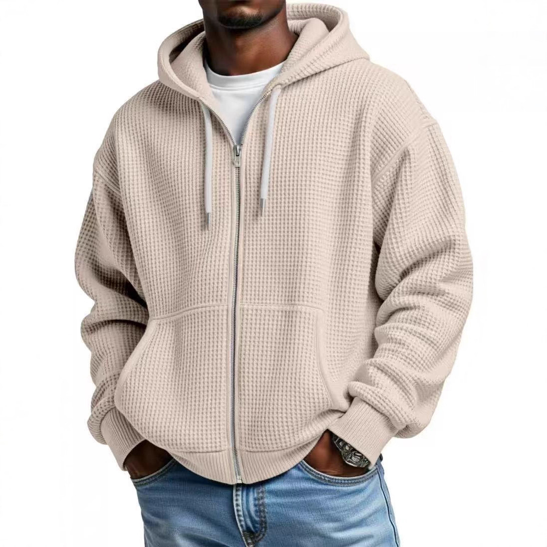Men's Heavyweight Waffle-Knit Zip-Up Hoodie