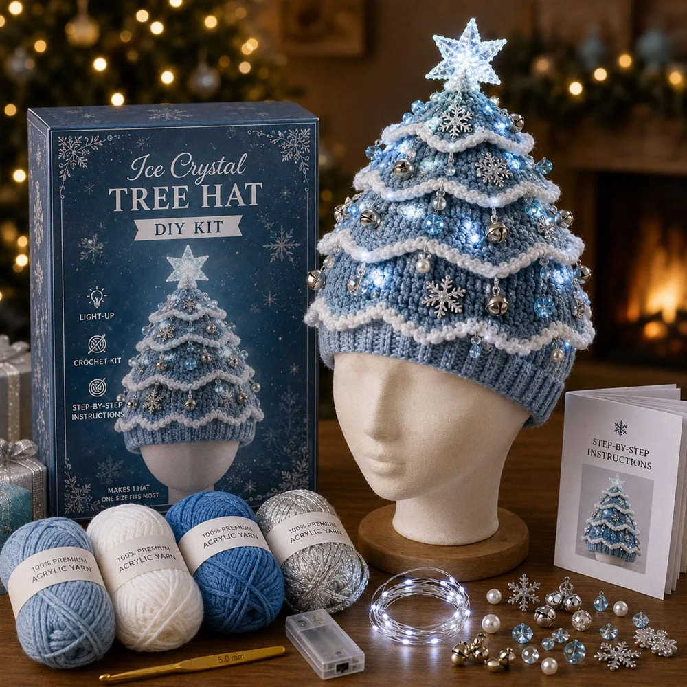 🔥Black Friday Deals 49% OFF--🎄Complete Light-Up Christmas Tree Crochet Hat DIY Kit