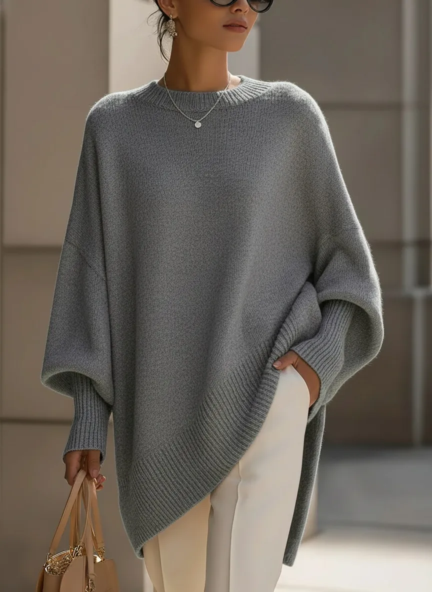 Women's Cozy LooseAsymmetrical HemSweater