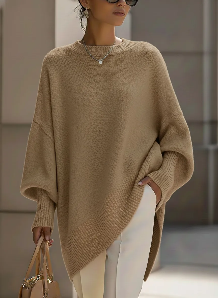Women's Cozy LooseAsymmetrical HemSweater