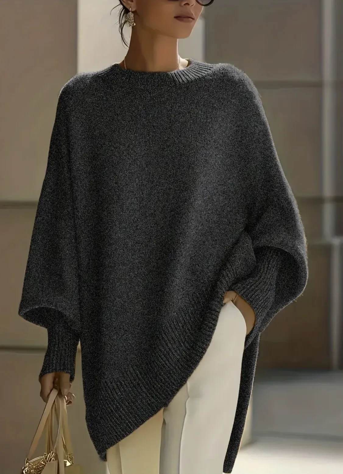 Women's Cozy LooseAsymmetrical HemSweater