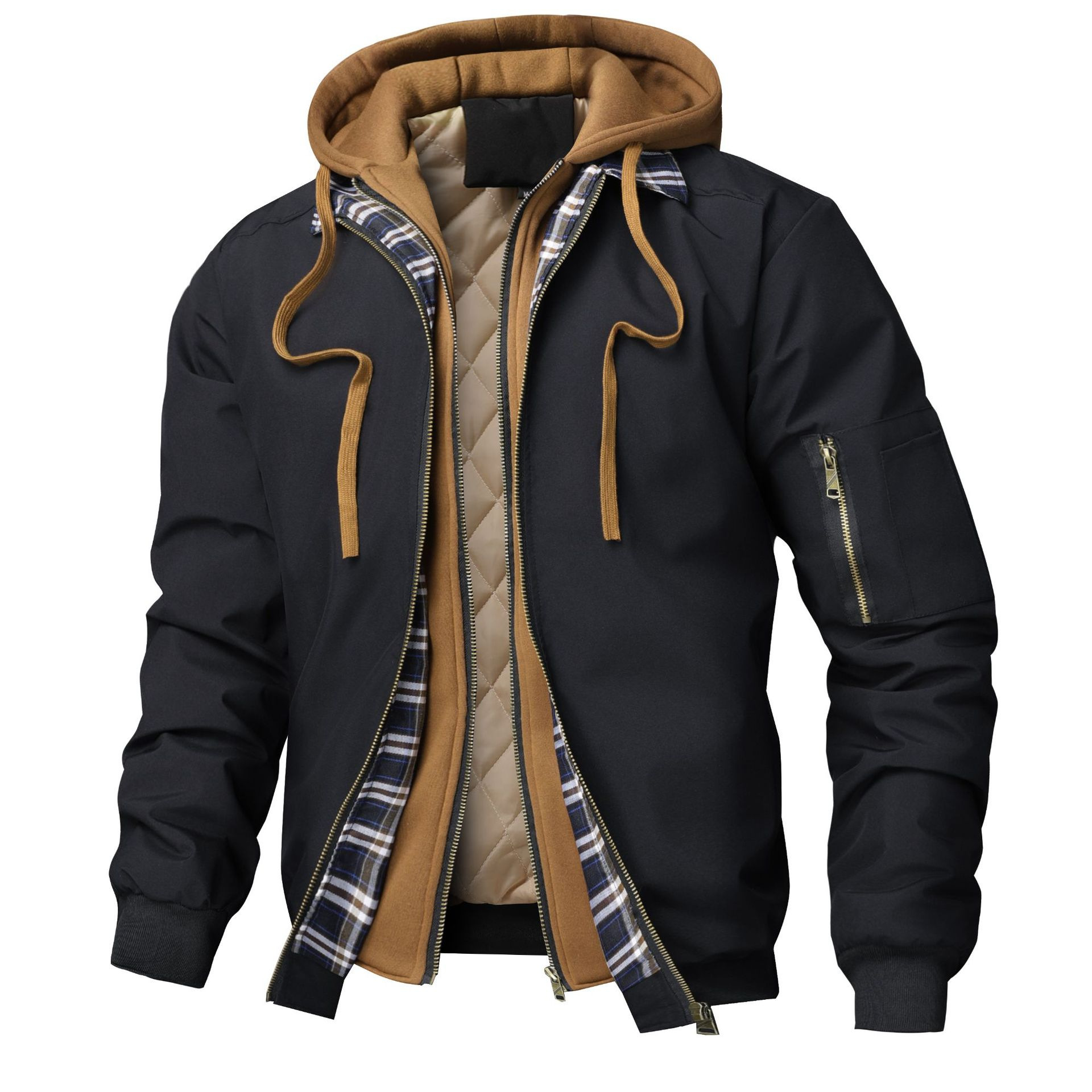 2026 New Arrival Men’s Faux Two-Piece Quilted Hooded Jacket