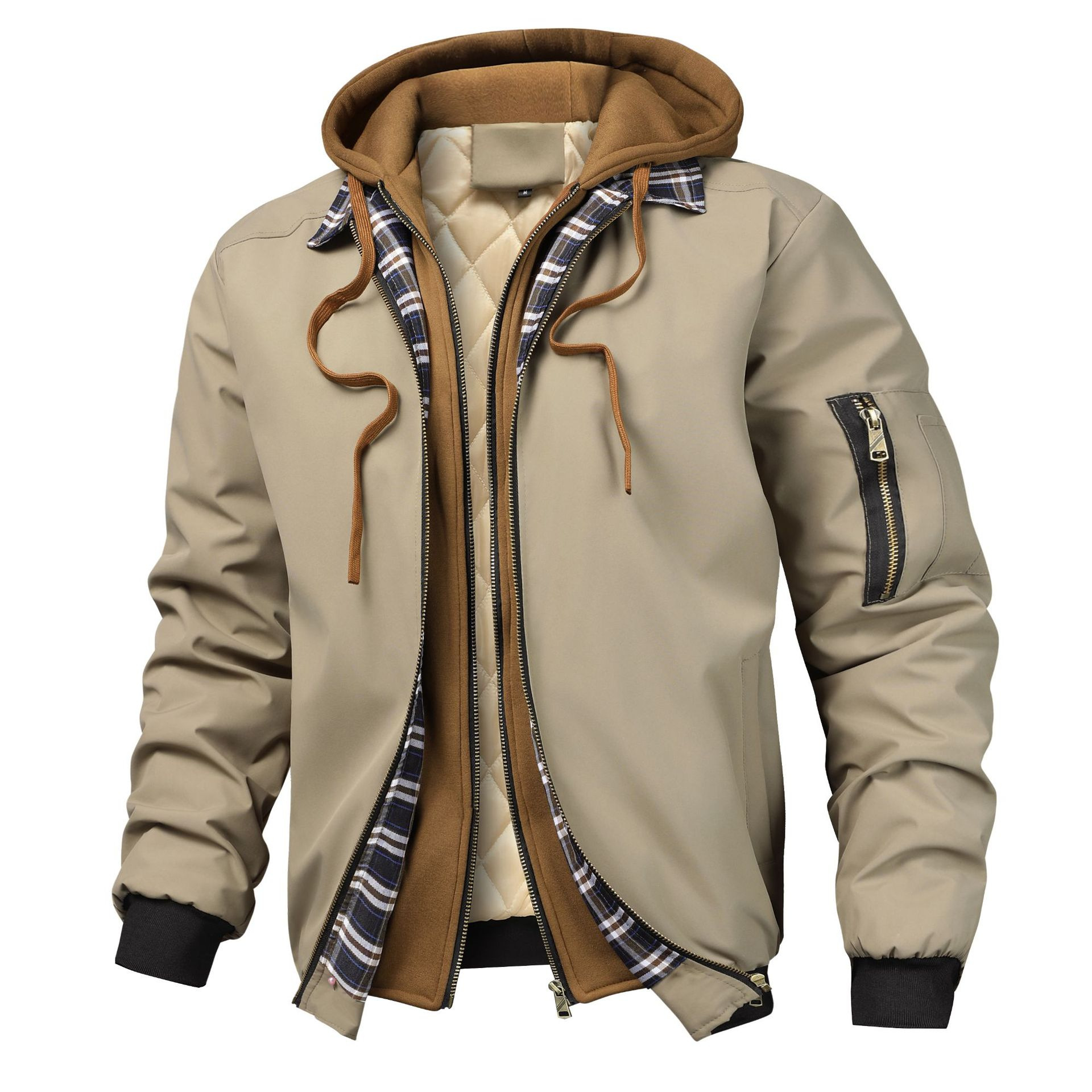2026 New Arrival Men’s Faux Two-Piece Quilted Hooded Jacket