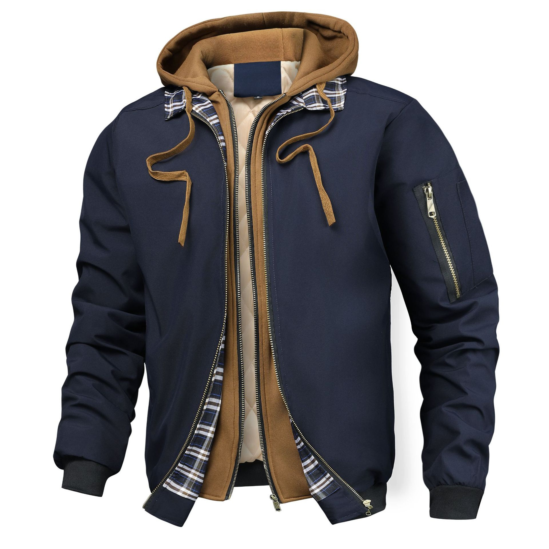 2026 New Arrival Men’s Faux Two-Piece Quilted Hooded Jacket