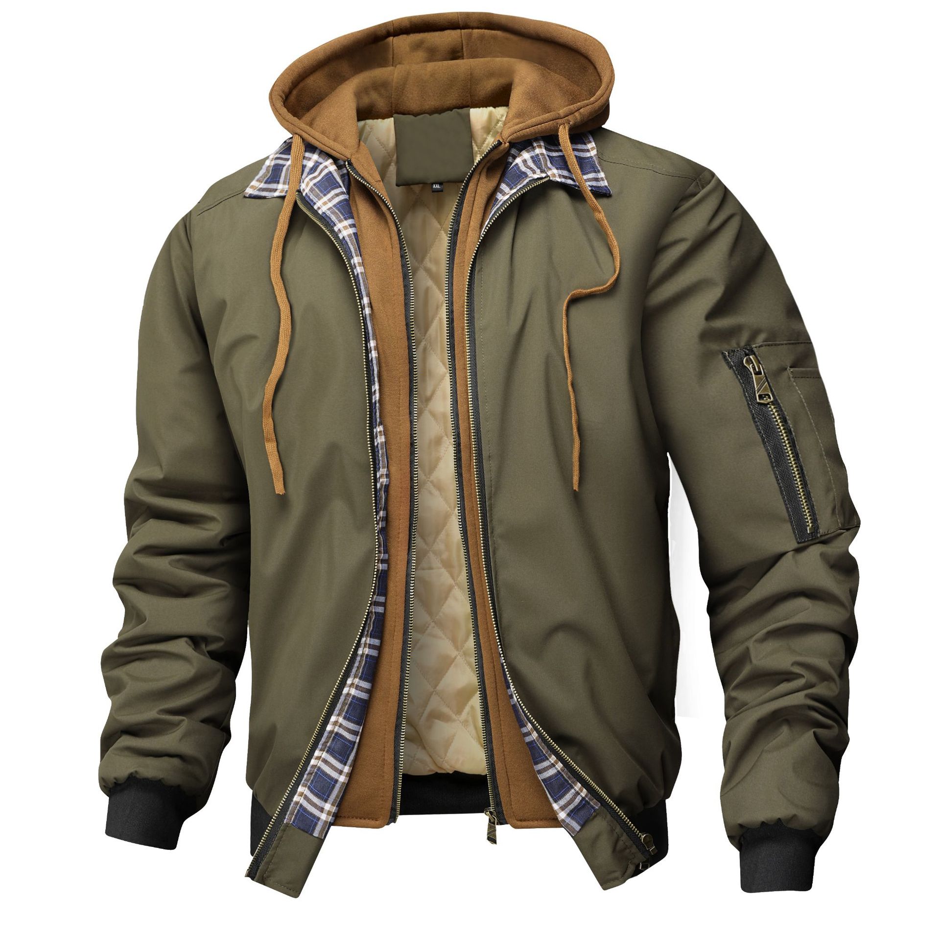 2026 New Arrival Men’s Faux Two-Piece Quilted Hooded Jacket
