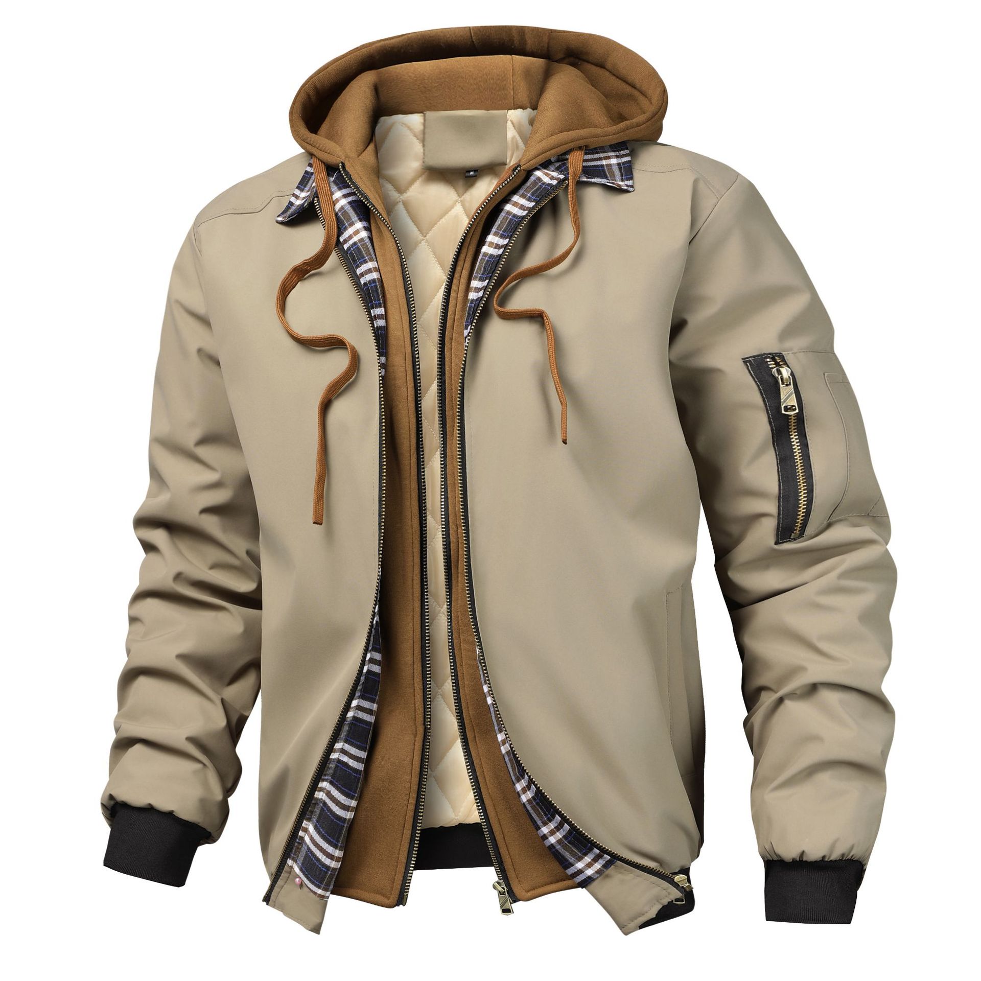 2026 New Arrival Men’s Faux Two-Piece Quilted Hooded Jacket