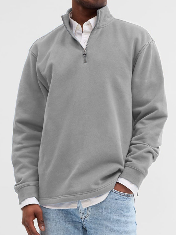 Men's Relaxed Quarter-Zip Stand-Collar Sweatshirt