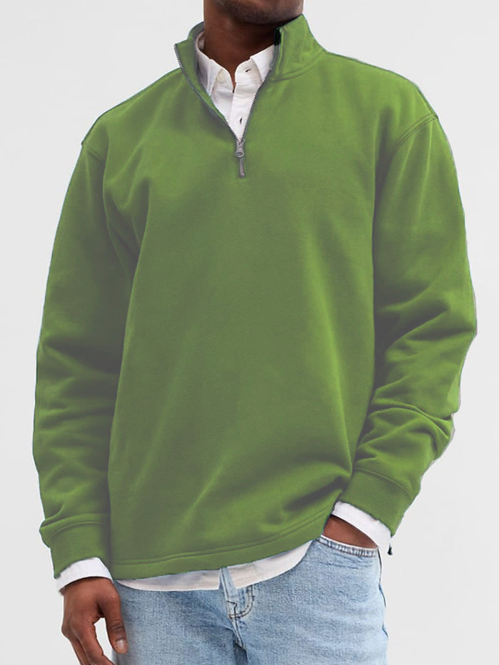 Men's Relaxed Quarter-Zip Stand-Collar Sweatshirt
