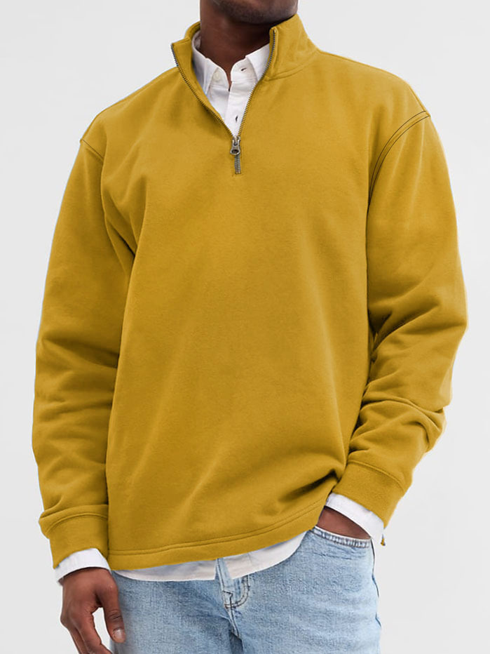 Men's Relaxed Quarter-Zip Stand-Collar Sweatshirt