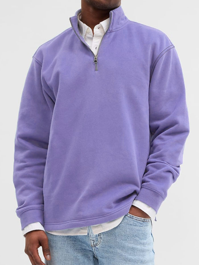 Men's Relaxed Quarter-Zip Stand-Collar Sweatshirt