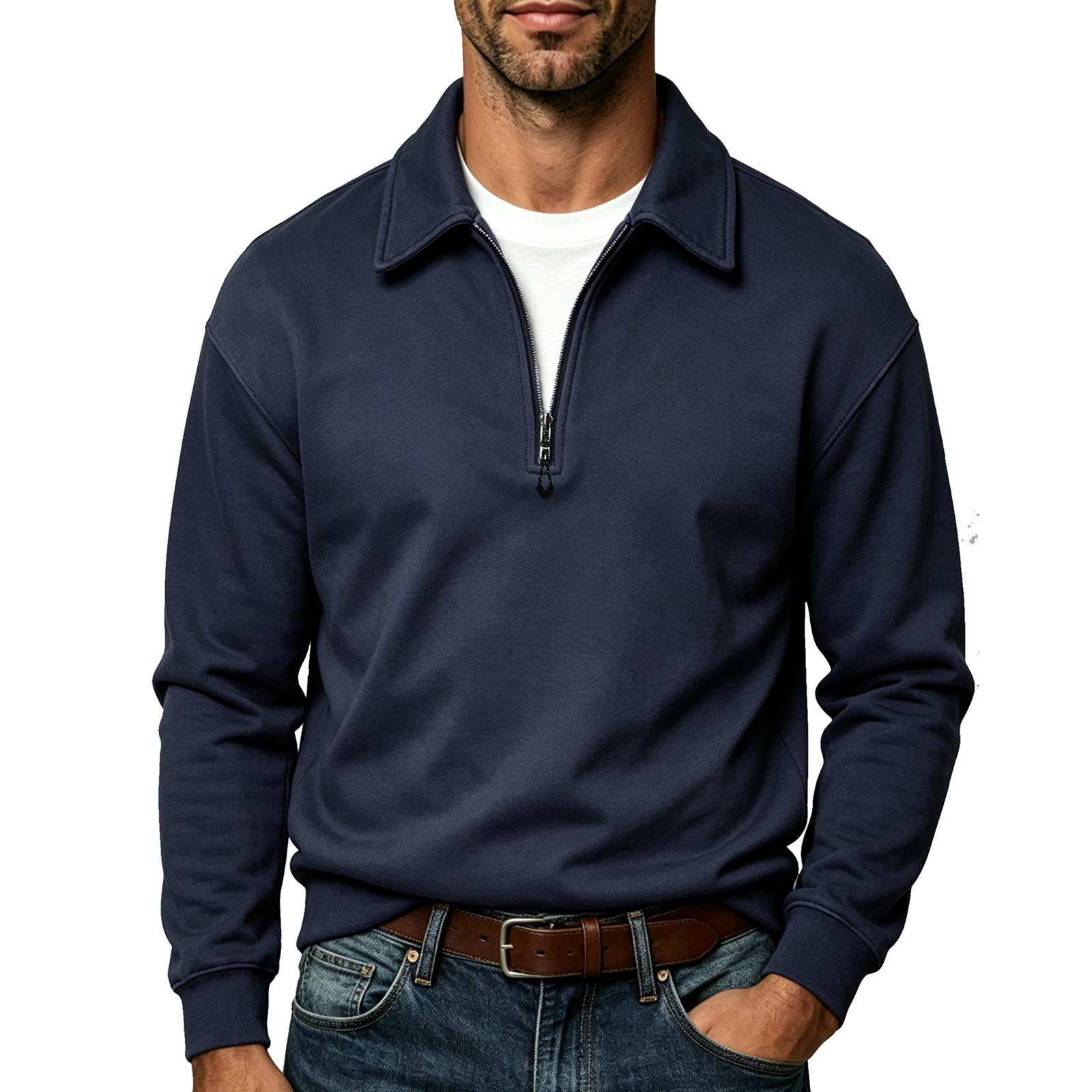 Men's Relaxed Quarter-Zip Polo Sweatshirt