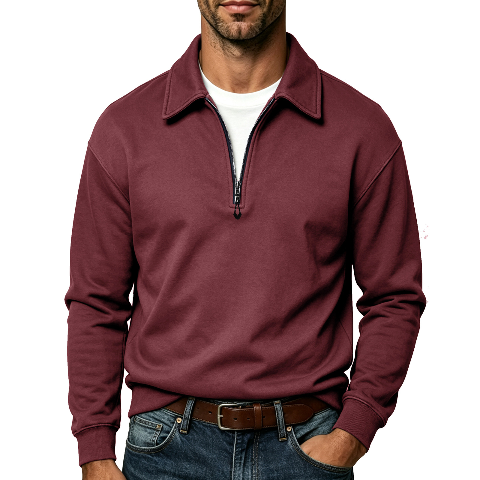 Men's Relaxed Quarter-Zip Polo Sweatshirt