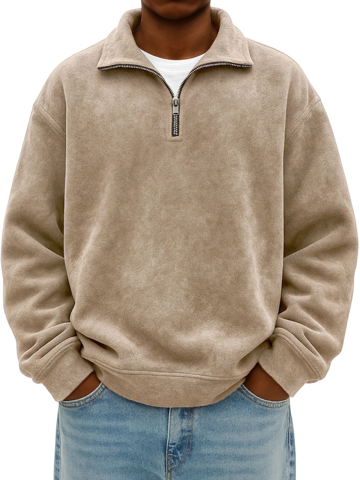 Khaki half-zip sweatshirt